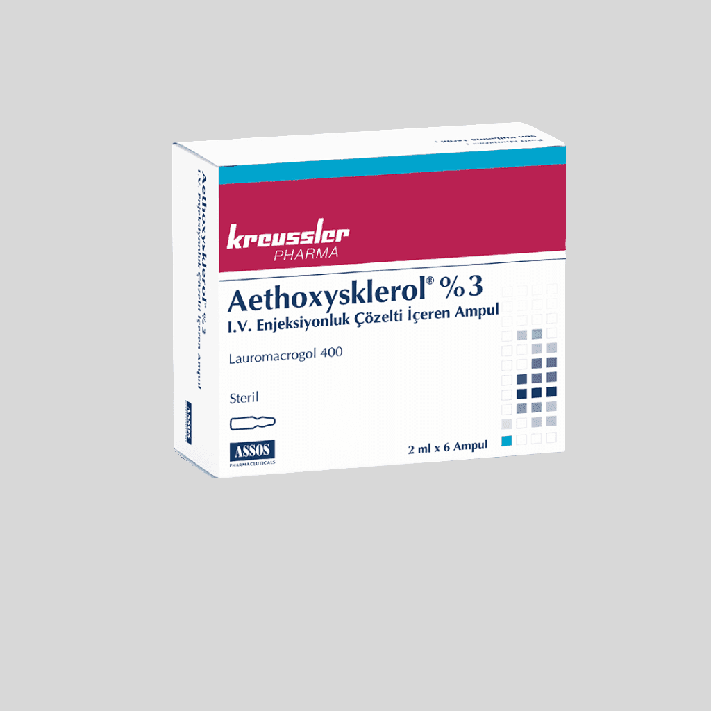 AETHOXYSKLEROL % 2 I.V. ENJEKSIYONLUK COZELTI ICEREN AMPUL ( 2 ML X 5 AMPUL ) 1 AETHOXYSKLEROL 2 I.V. ENJEKSIYONLUK COZELTI ICEREN AMPUL 2 ML X 5 AMPUL 26979