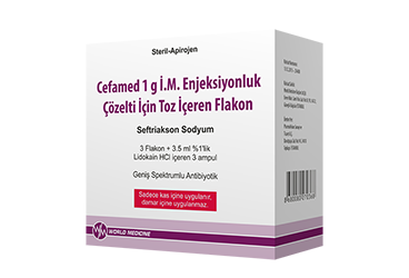 CEFAMED 1 G IM ENJEKSIYONLUK COZELTI HAZIRLAMAK ICIN TOZ ICEREN FLAKON, 3 ADET 1 CEFAMED 1 G IM ENJEKSIYONLUK COZELTI HAZIRLAMAK ICIN TOZ ICEREN FLAKON 3 ADET 28234