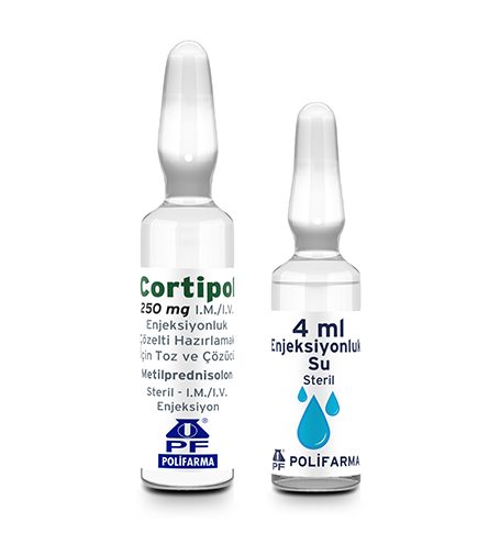 CORTIPOL 250 MG I.M./I.V. ENJEKSIYONLUK COZELTI HAZIRLAMAK ICIN TOZ VE COZUCU (1 AMPUL + 1 ENJEKSIYONLUK SU ICEREN AMPUL) 1 CORTIPOL 250 MG I.M. I.V. ENJEKSIYONLUK COZELTI HAZIRLAMAK ICIN TOZ VE COZUCU 1 AMPUL 1 ENJEKSIYONLUK SU ICEREN AMPUL 20626