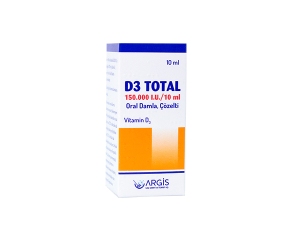 D3 TOTAL 150.000 IU / 10 ML ORAL DAMLA , COZELTI (10 ML) 1 D3 TOTAL 150.000 IU 10 ML ORAL DAMLA COZELTI 10 ML 20693