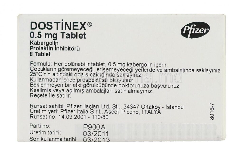 DOSTİNEX 0,5 MG TABLET (8 BÖLÜNEBİLİR TABLET) 1 DOSTINEX 05 MG TABLET 8 BOLUNEBILIR TABLET 21103