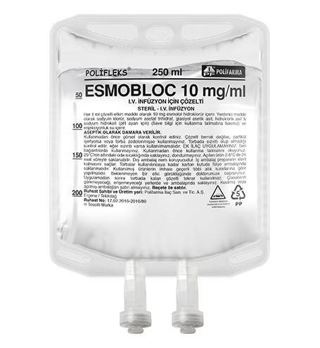 ESMOBLOC 10 MG / ML IV INF. ICIN COZELTI (250 ML SETSIZ) 1 ESMOBLOC 10 MG ML IV INF. ICIN COZELTI 250 ML SETSIZ 21458