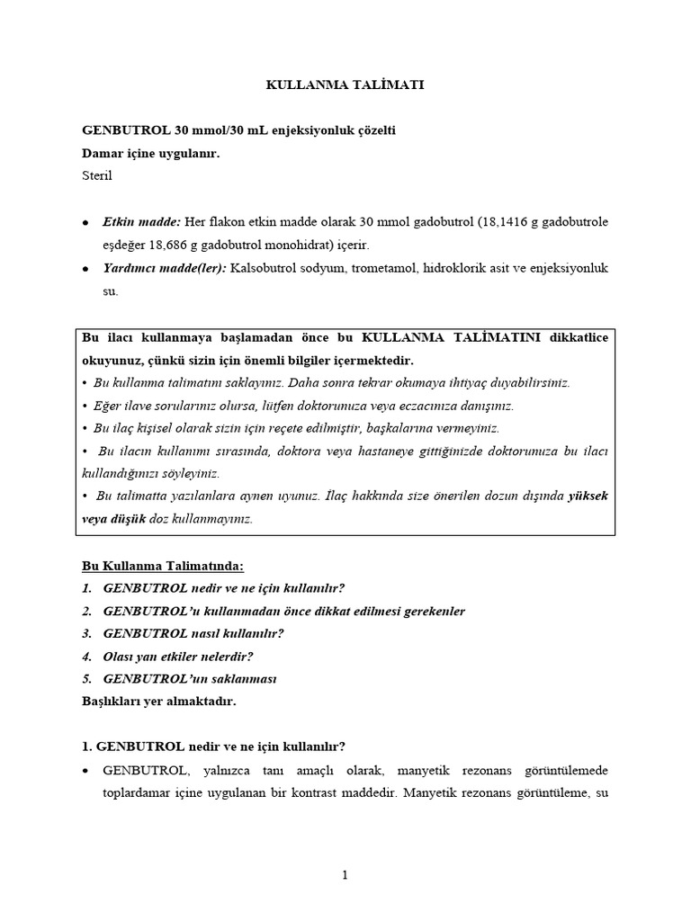 GENBUTROL 30 MMOL/30 ML ENJEKSIYONLUK COZELTI 1 GENBUTROL 30 MMOL 30 ML ENJEKSIYONLUK COZELTI 21959