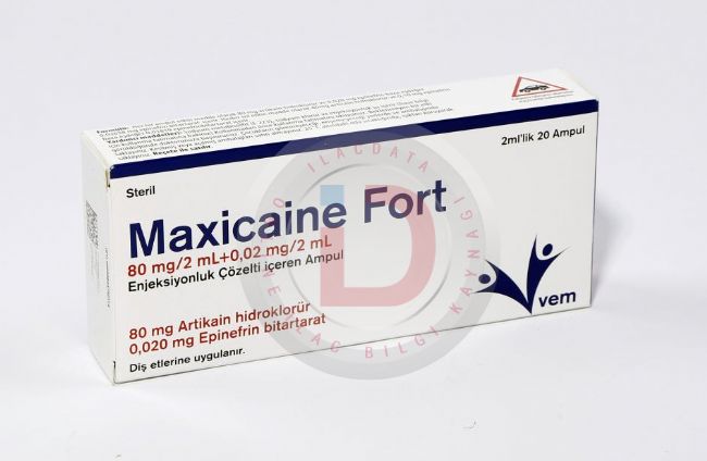 MAXICAINE (40 MG/ML 0,005 MG/ML) 2 ML 20 ADET ENJEKSIYONLUK SOLUSYON ICEREN AMPUL 1 MAXICAINE 40 MG ML 0005 MG ML 2 ML 20 ADET ENJEKSIYONLUK SOLUSYON ICEREN AMPUL 23177
