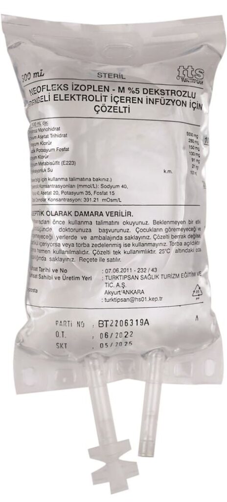 NEOFLEKS IZOPLEN-P %5 DEKSTROZLU DENGELI ELEKTROLIT ICEREN INFUZYON ICIN COZELTI 500 ML (SETSIZ) 1 NEOFLEKS IZOPLEN P 5 DEKSTROZLU DENGELI ELEKTROLIT ICEREN INFUZYON ICIN COZELTI 500 ML SETSIZ 23683
