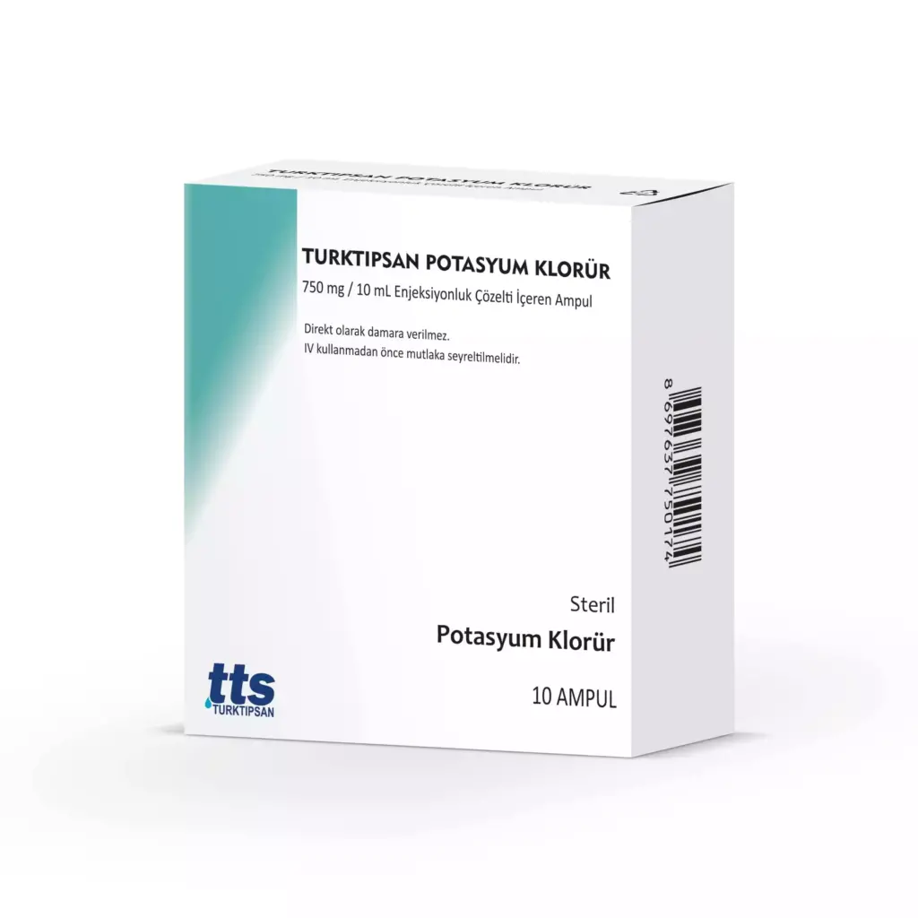 TURKTIPSAN POTASYUM KLORUR 750 MG / 10 ML ENJEKSIYONLUK COZELTI ICEREN AMPUL (10 AMPUL) 1 TURKTIPSAN POTASYUM KLORUR 750 MG 10 ML ENJEKSIYONLUK COZELTI ICEREN AMPUL 10 AMPUL 26110
